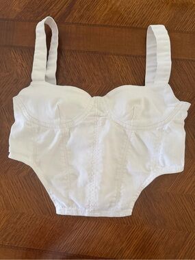 Zara White Denim Corset Top - Cropped Underwire Bustier Size 28